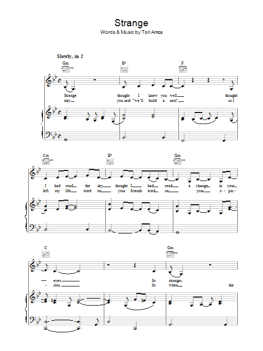 Tori Amos Strange Sheet Music Notes & Chords for Piano, Vocal & Guitar (Right-Hand Melody) - Download or Print PDF