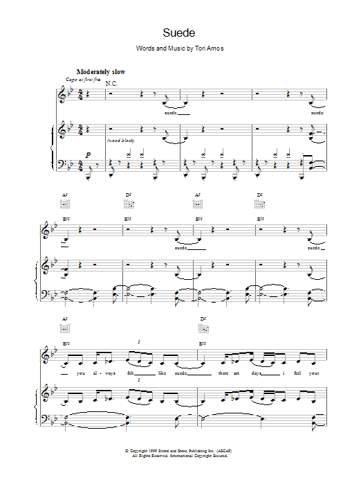 Tori Amos Suede Sheet Music Notes & Chords for Piano, Vocal & Guitar (Right-Hand Melody) - Download or Print PDF