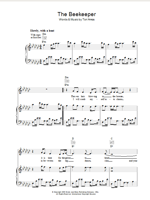 Tori Amos The Beekeeper Sheet Music Notes & Chords for Piano, Vocal & Guitar (Right-Hand Melody) - Download or Print PDF