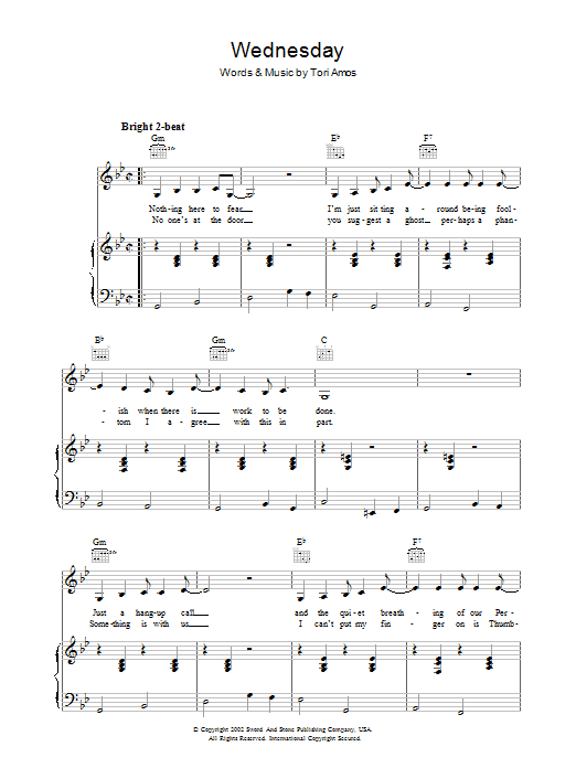 Tori Amos Wednesday Sheet Music Notes & Chords for Piano, Vocal & Guitar - Download or Print PDF