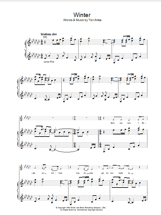 Tori Amos Winter Sheet Music Notes & Chords for Piano, Vocal & Guitar - Download or Print PDF