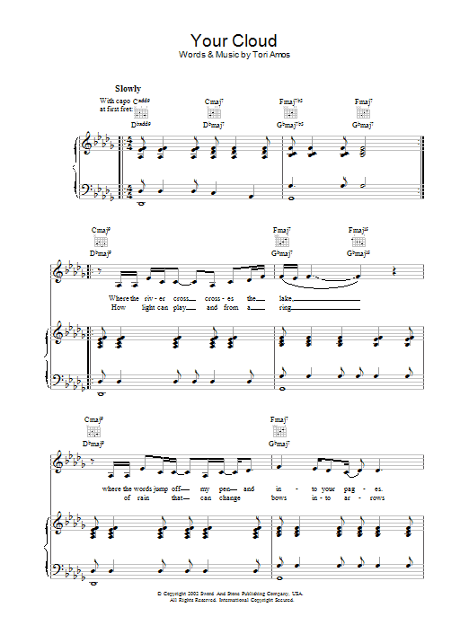 Tori Amos Your Cloud Sheet Music Notes & Chords for Piano, Vocal & Guitar - Download or Print PDF