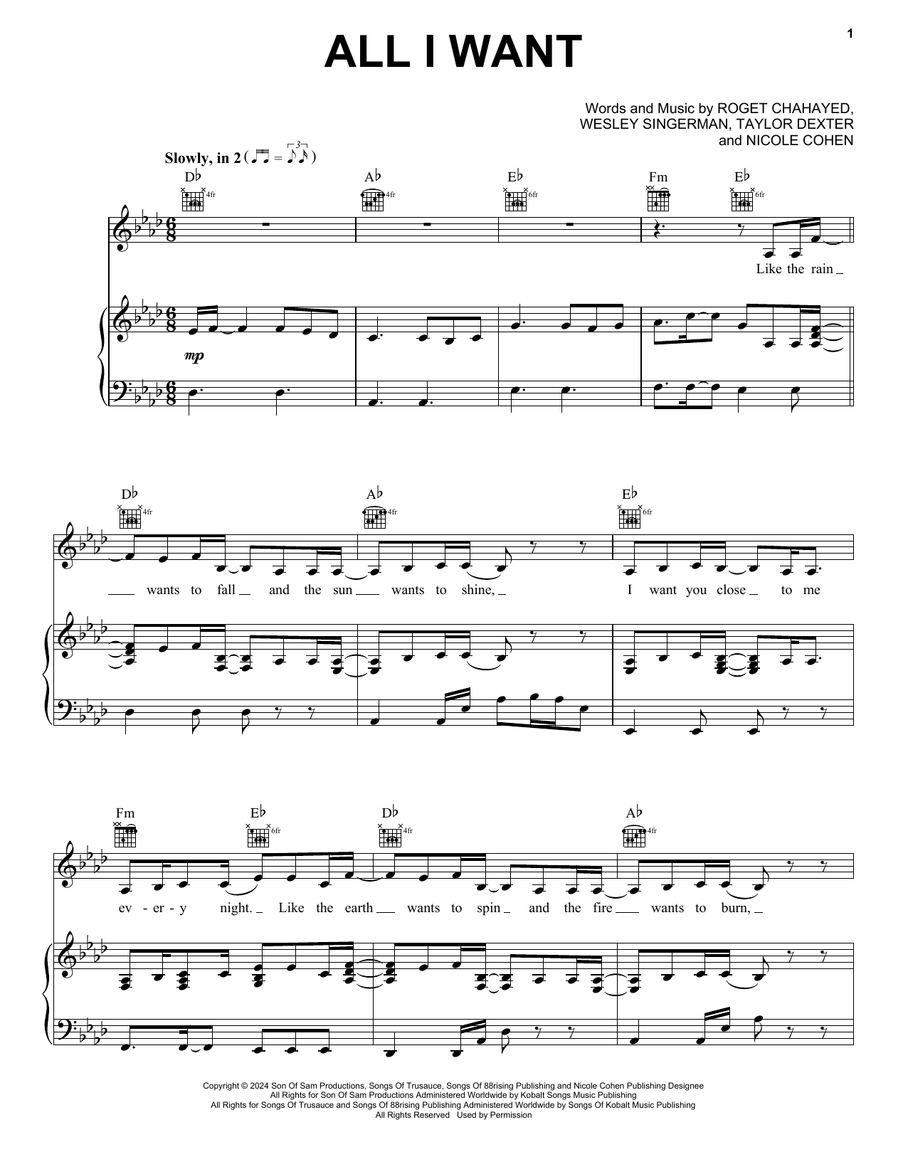 Tori Kelly All I Want (from the Netflix series Bridgerton) Sheet Music Notes & Chords for Piano, Vocal & Guitar Chords (Right-Hand Melody) - Download or Print PDF