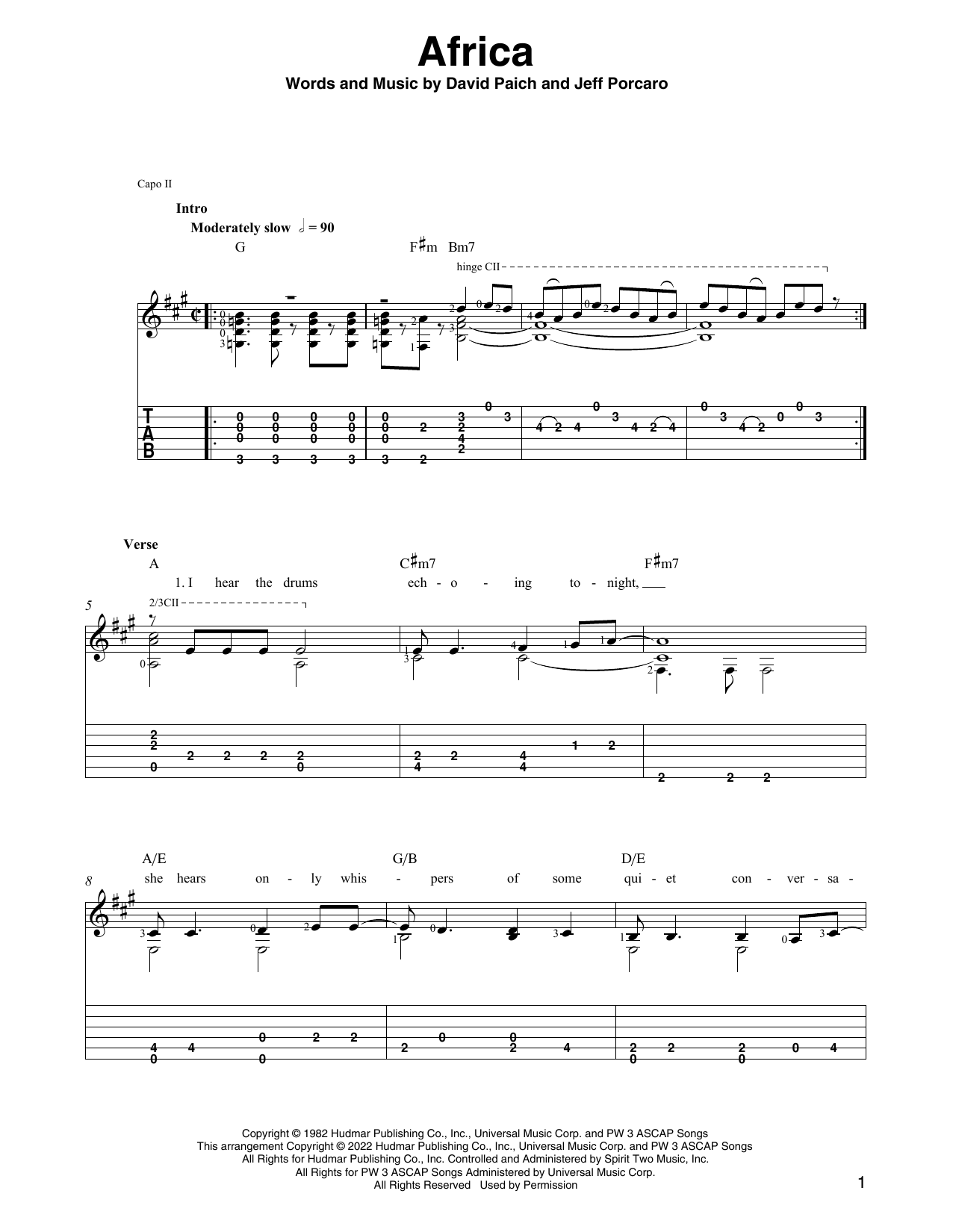 Toto Africa (arr. Ben Pila) Sheet Music Notes & Chords for Solo Guitar - Download or Print PDF
