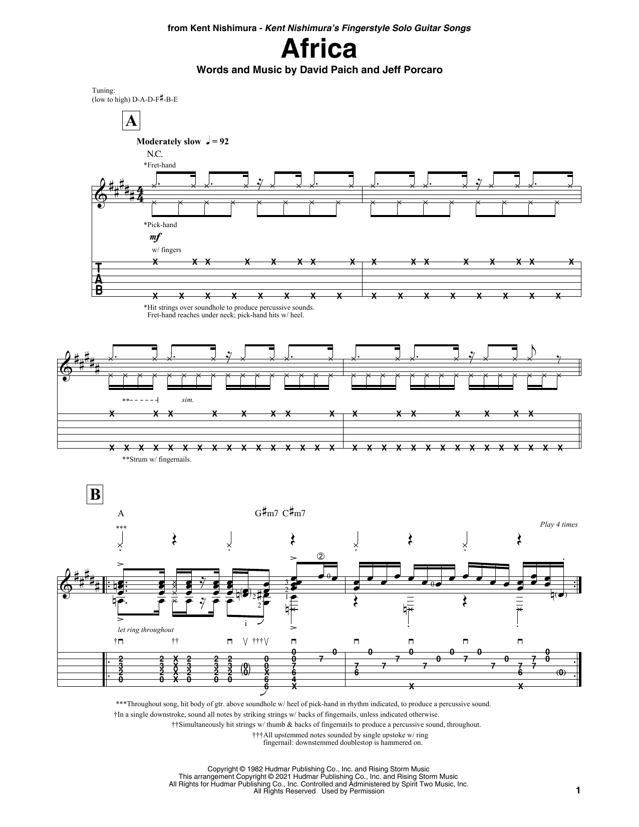 Toto Africa (arr. Kent Nishimura) Sheet Music Notes & Chords for Solo Guitar - Download or Print PDF