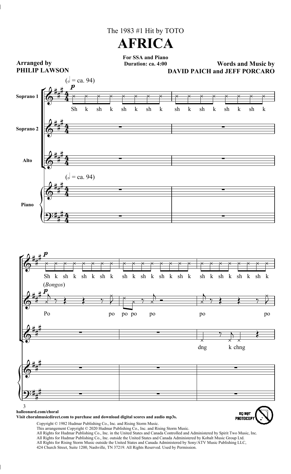Toto Africa (arr. Philip Lawson) Sheet Music Notes & Chords for SSA Choir - Download or Print PDF