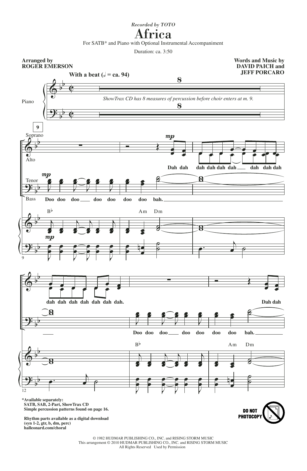 Toto Africa (arr. Roger Emerson) Sheet Music Notes & Chords for SATB - Download or Print PDF