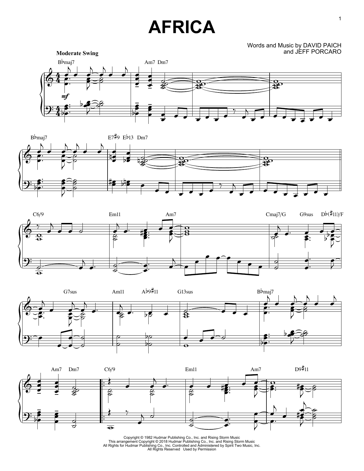 Toto Africa [Jazz version] Sheet Music Notes & Chords for Piano - Download or Print PDF