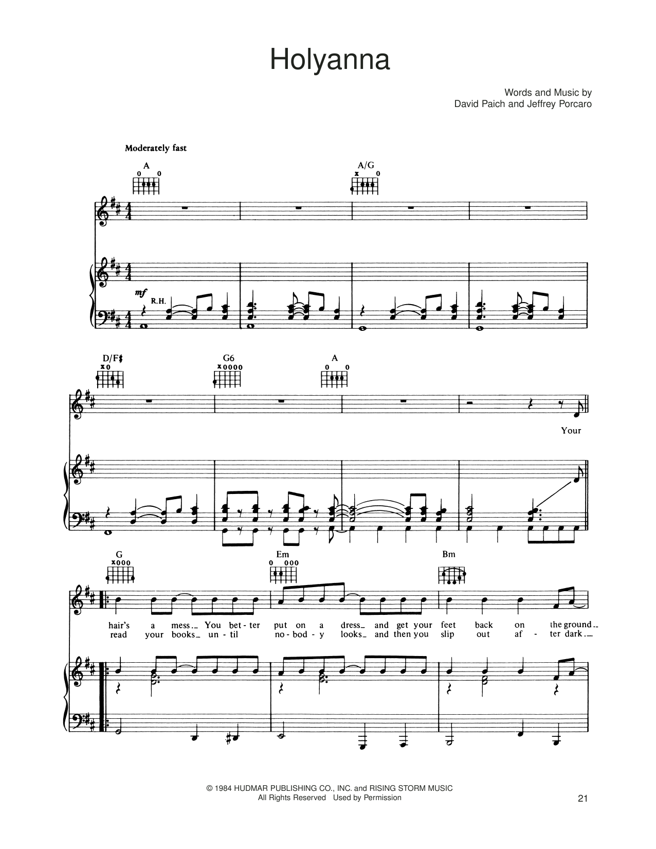 Toto Holyanna Sheet Music Notes & Chords for Piano, Vocal & Guitar Chords (Right-Hand Melody) - Download or Print PDF Toto Holyanna Sheet Music Notes & Chords for Piano, Vocal & Guitar Chords (Right-Hand Melody) - Download or Print PDF