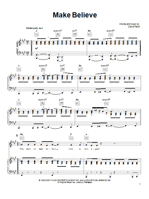 Toto Make Believe Sheet Music Notes & Chords for Piano, Vocal & Guitar (Right-Hand Melody) - Download or Print PDF
