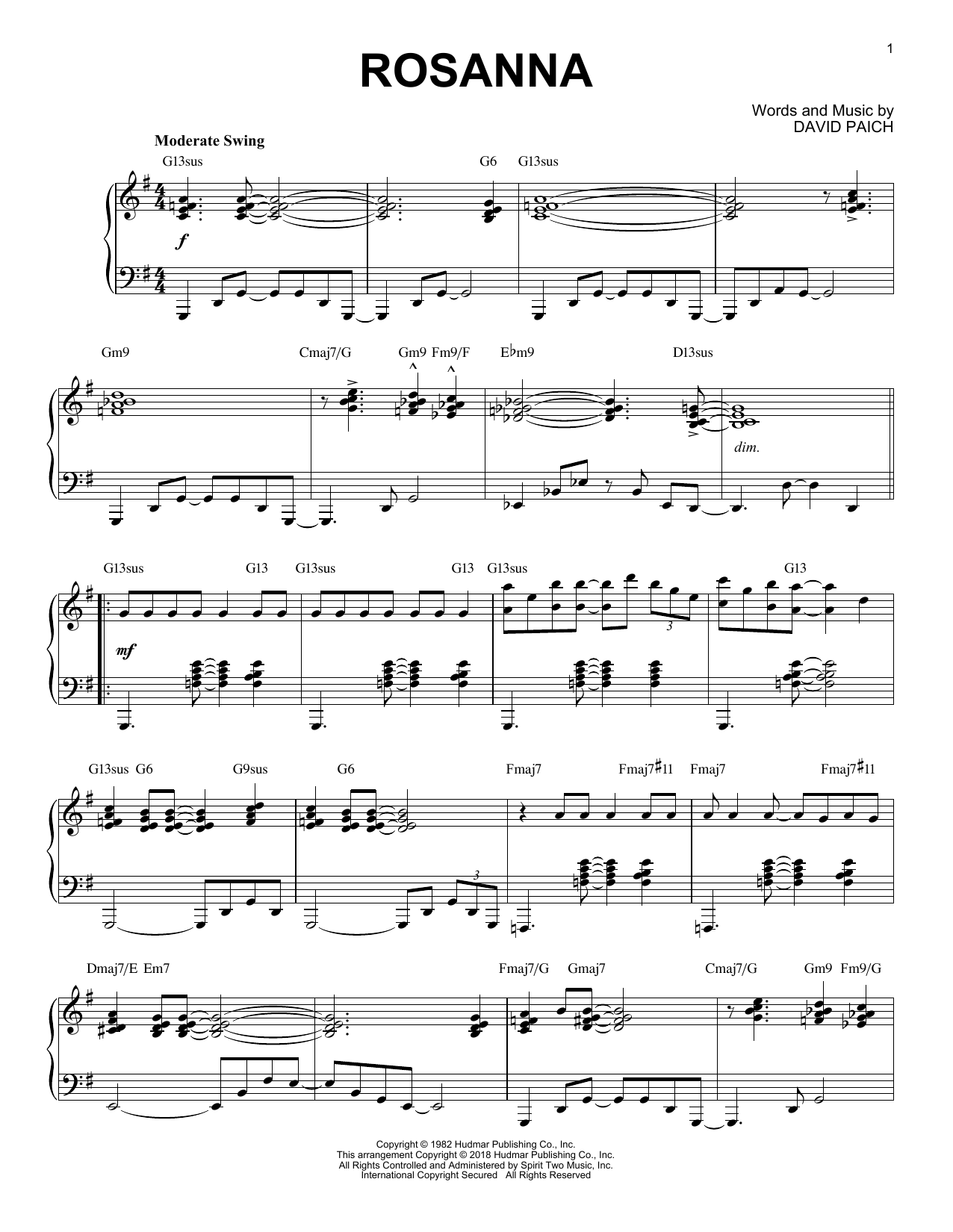 Toto Rosanna [Jazz version] Sheet Music Notes & Chords for Piano - Download or Print PDF