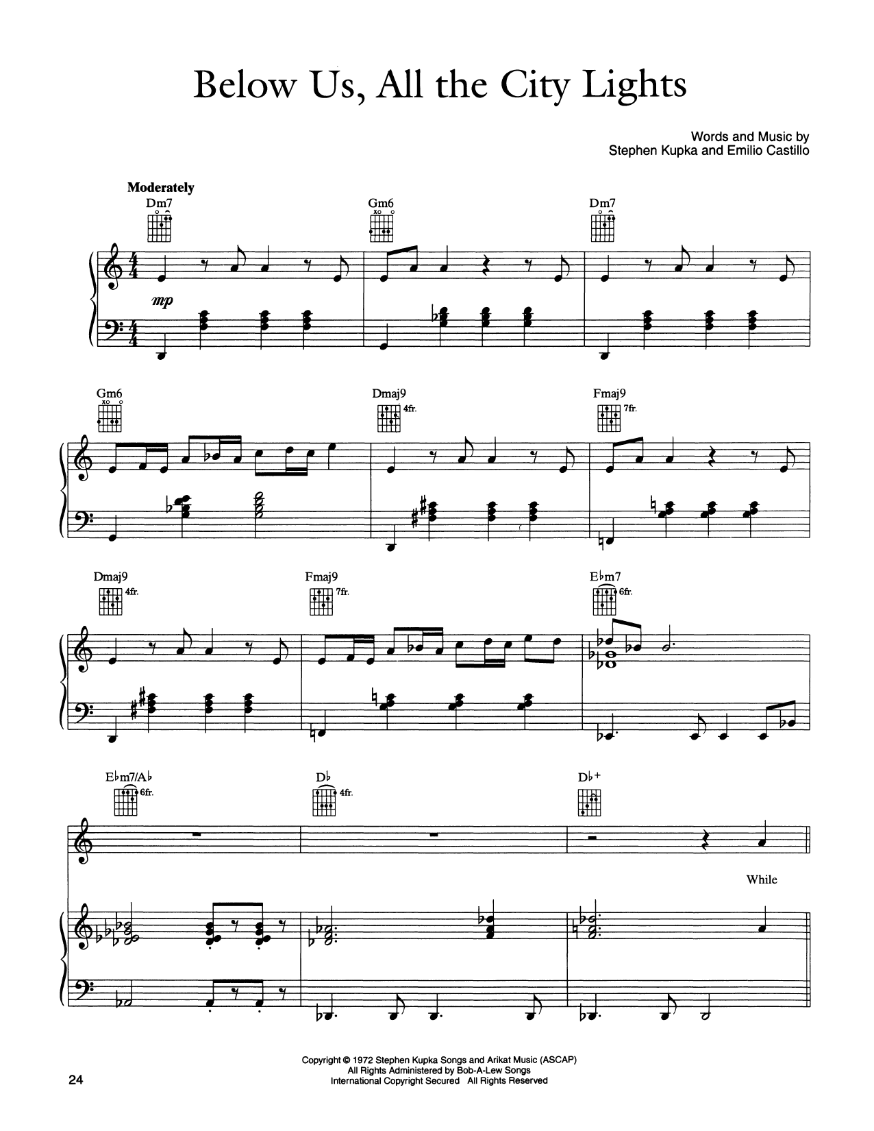 Tower Of Power Below Us, All The City Lights Sheet Music Notes & Chords for Piano, Vocal & Guitar Chords (Right-Hand Melody) - Download or Print PDF