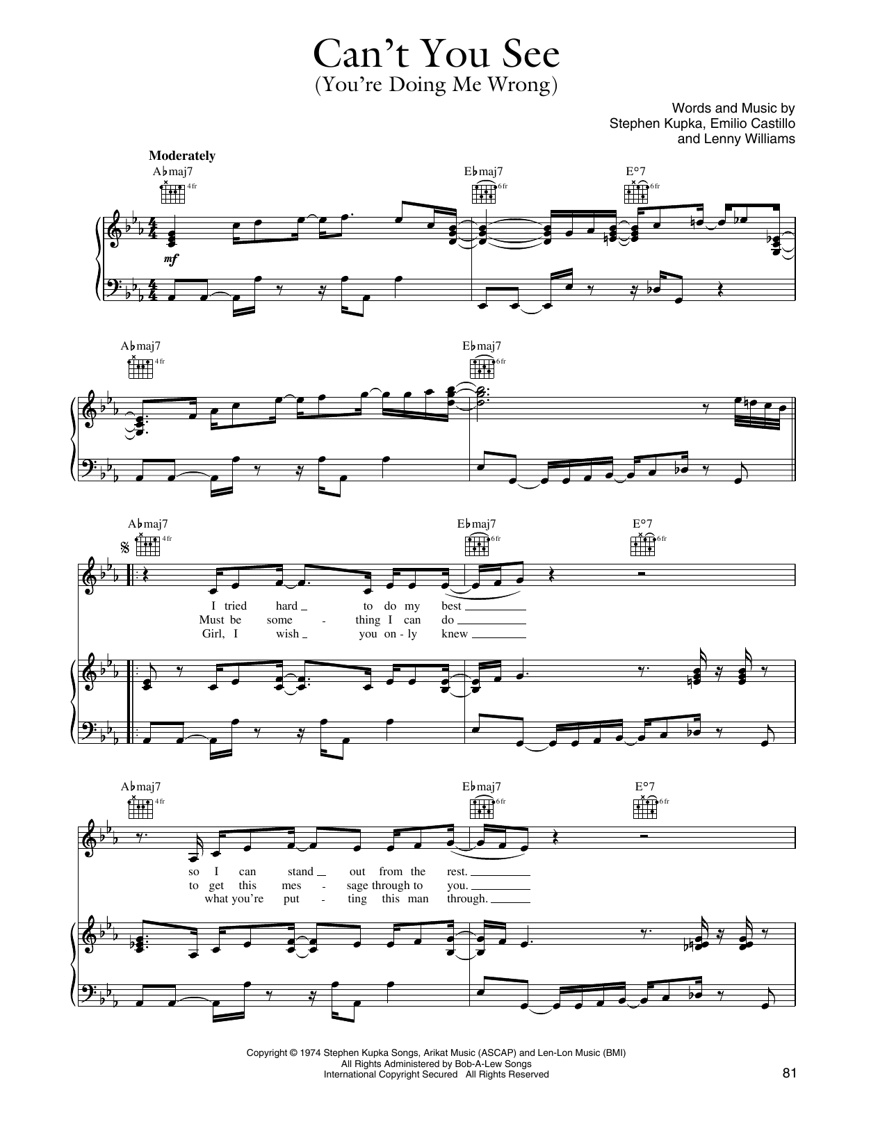 Tower Of Power Can't You See (You Doin' Me Wrong) Sheet Music Notes & Chords for Piano, Vocal & Guitar Chords (Right-Hand Melody) - Download or Print PDF