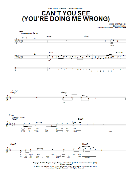 Tower Of Power Can't You See (You're Doing Me Wrong) Sheet Music Notes & Chords for Bass Guitar Tab - Download or Print PDF