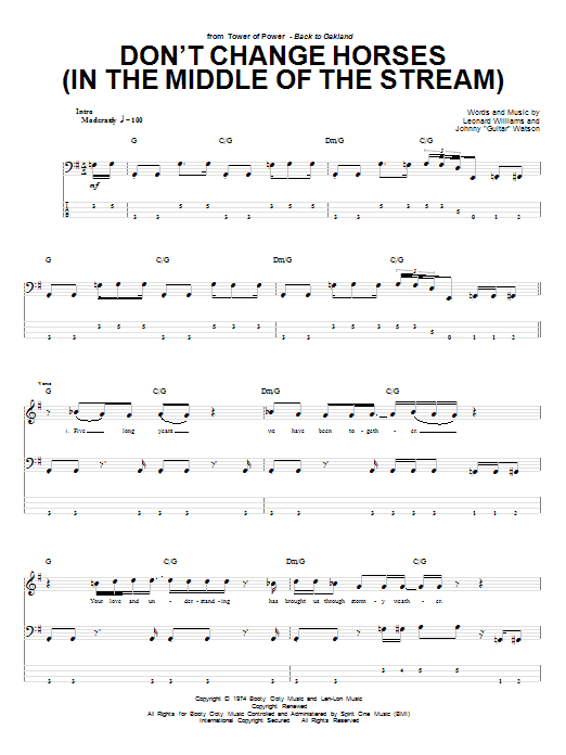 Tower Of Power Don't Change Horses (In The Middle Of The Stream) Sheet Music Notes & Chords for Bass Guitar Tab - Download or Print PDF