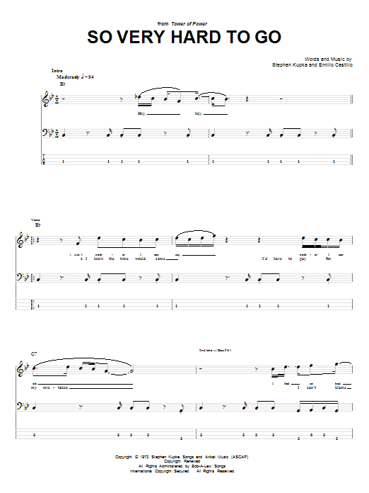 Tower Of Power So Very Hard To Go Sheet Music Notes & Chords for Bass Guitar Tab - Download or Print PDF