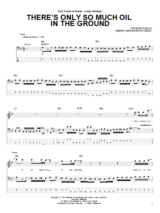 Tower Of Power There's Only So Much Oil In The Ground Sheet Music Notes & Chords for Bass Guitar Tab - Download or Print PDF