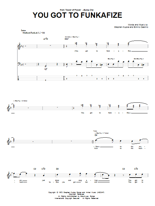 Tower Of Power You Got To Funkafize Sheet Music Notes & Chords for Bass Guitar Tab - Download or Print PDF