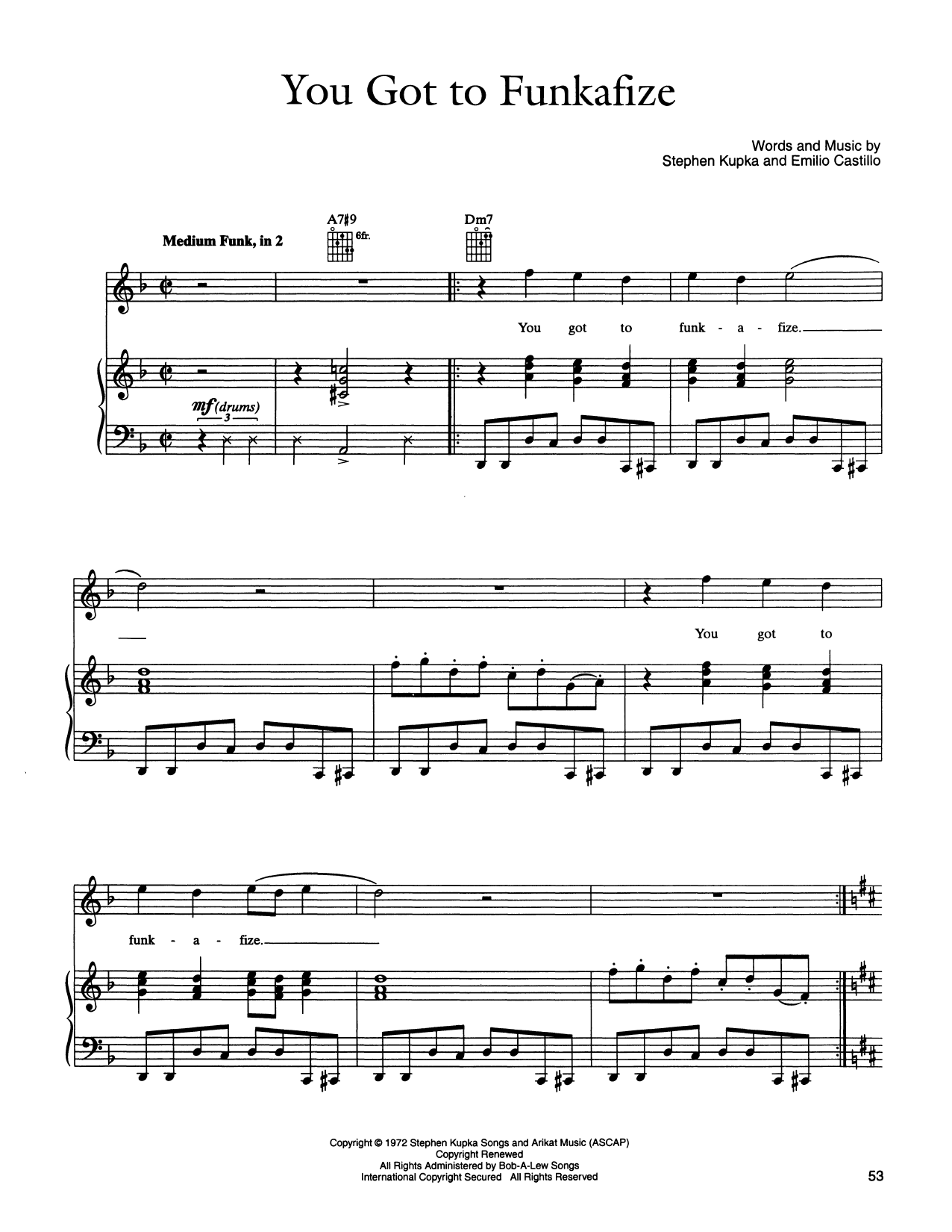 Tower Of Power You Got To Funkifize Sheet Music Notes & Chords for Piano, Vocal & Guitar Chords (Right-Hand Melody) - Download or Print PDF