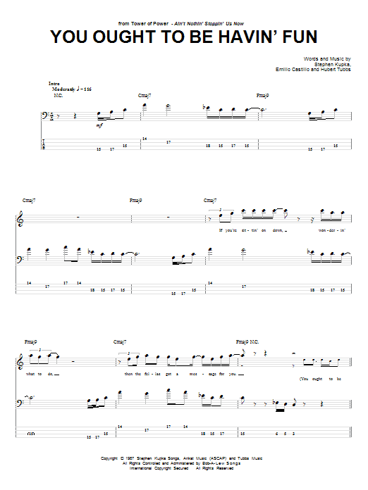 Tower Of Power You Ought To Be Havin' Fun Sheet Music Notes & Chords for Piano, Vocal & Guitar Chords (Right-Hand Melody) - Download or Print PDF