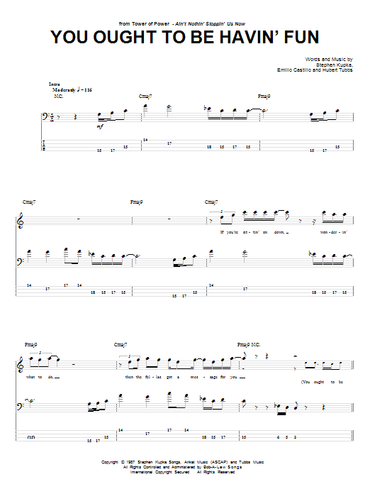 Tower Of Power You Ought To Be Havin' Fun Sheet Music Notes & Chords for Bass Guitar Tab - Download or Print PDF