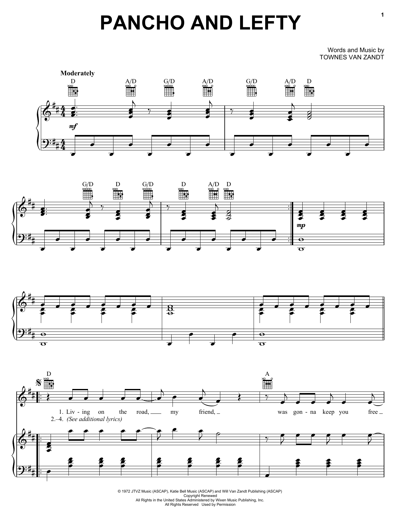 Townes Van Zandt Pancho And Lefty Sheet Music Notes & Chords for Guitar Tab - Download or Print PDF