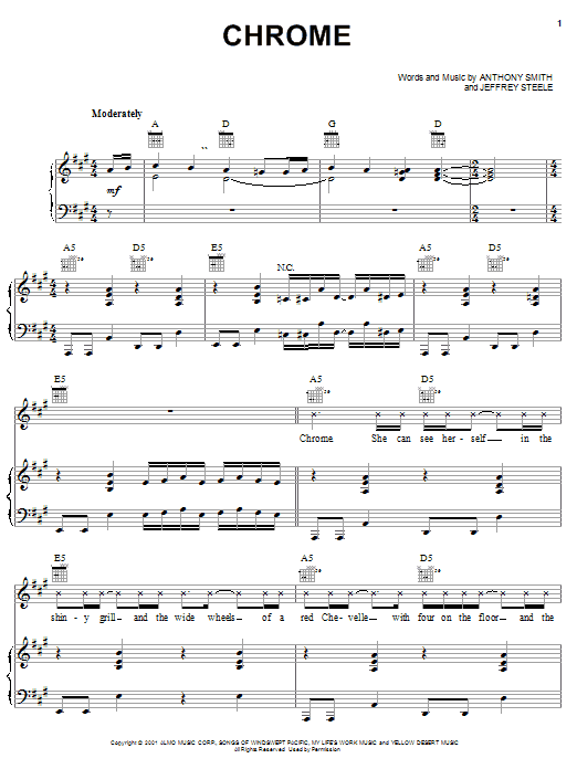 Trace Adkins Chrome Sheet Music Notes & Chords for Piano, Vocal & Guitar (Right-Hand Melody) - Download or Print PDF Trace Adkins Chrome Sheet Music Notes & Chords for Piano, Vocal & Guitar (Right-Hand Melody) - Download or Print PDF