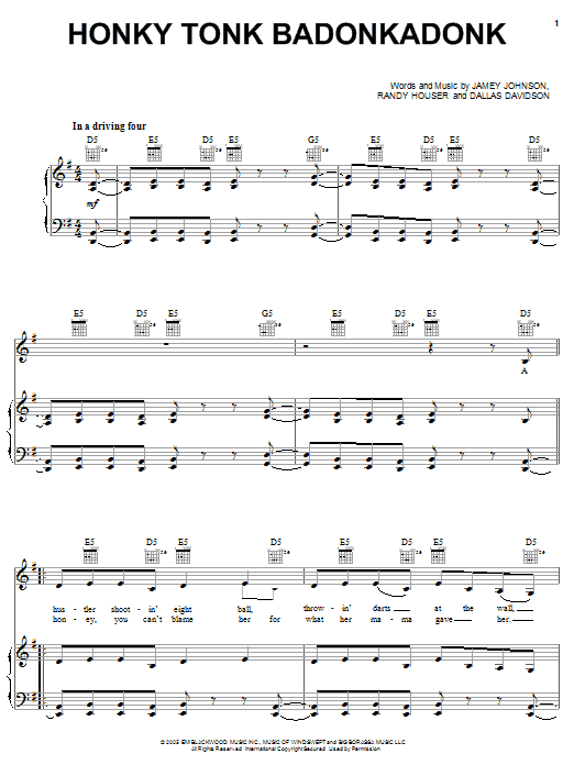 Trace Adkins Honky Tonk Badonkadonk Sheet Music Notes & Chords for Piano (Big Notes) - Download or Print PDF