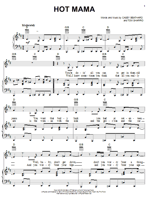Trace Adkins Hot Mama Sheet Music Notes & Chords for Piano, Vocal & Guitar (Right-Hand Melody) - Download or Print PDF