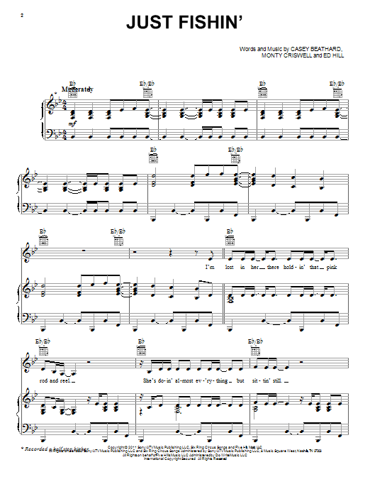 Trace Adkins Just Fishin' Sheet Music Notes & Chords for Piano, Vocal & Guitar (Right-Hand Melody) - Download or Print PDF