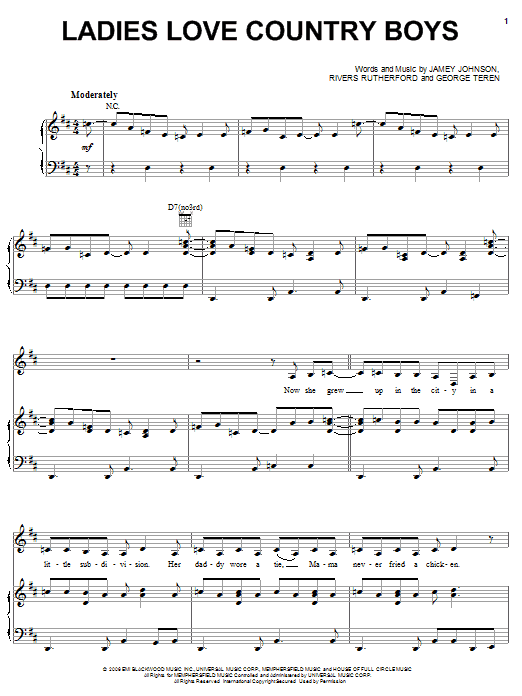 Trace Adkins Ladies Love Country Boys Sheet Music Notes & Chords for Piano, Vocal & Guitar (Right-Hand Melody) - Download or Print PDF
