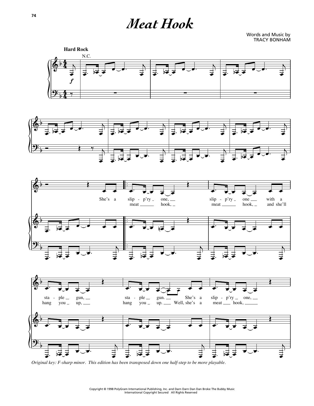 Tracy Bonham Meat Hook Sheet Music Notes & Chords for Piano, Vocal & Guitar Chords (Right-Hand Melody) - Download or Print PDF Tracy Bonham Meat Hook Sheet Music Notes & Chords for Piano, Vocal & Guitar Chords (Right-Hand Melody) - Download or Print PDF