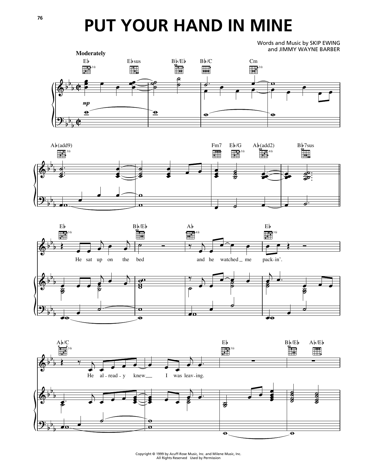 Tracy Byrd Put Your Hand In Mine Sheet Music Notes & Chords for Piano, Vocal & Guitar Chords (Right-Hand Melody) - Download or Print PDF