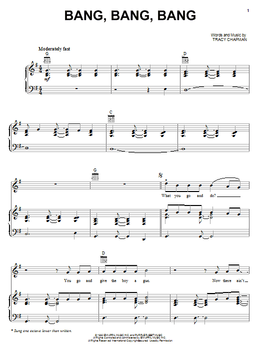 Tracy Chapman Bang Bang Bang Sheet Music Notes & Chords for Piano, Vocal & Guitar (Right-Hand Melody) - Download or Print PDF