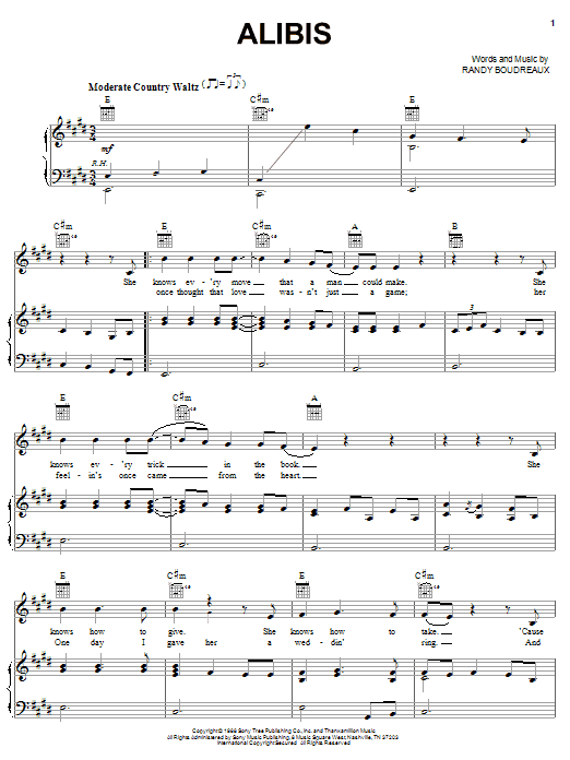 Tracy Lawrence Alibis Sheet Music Notes & Chords for Piano, Vocal & Guitar (Right-Hand Melody) - Download or Print PDF