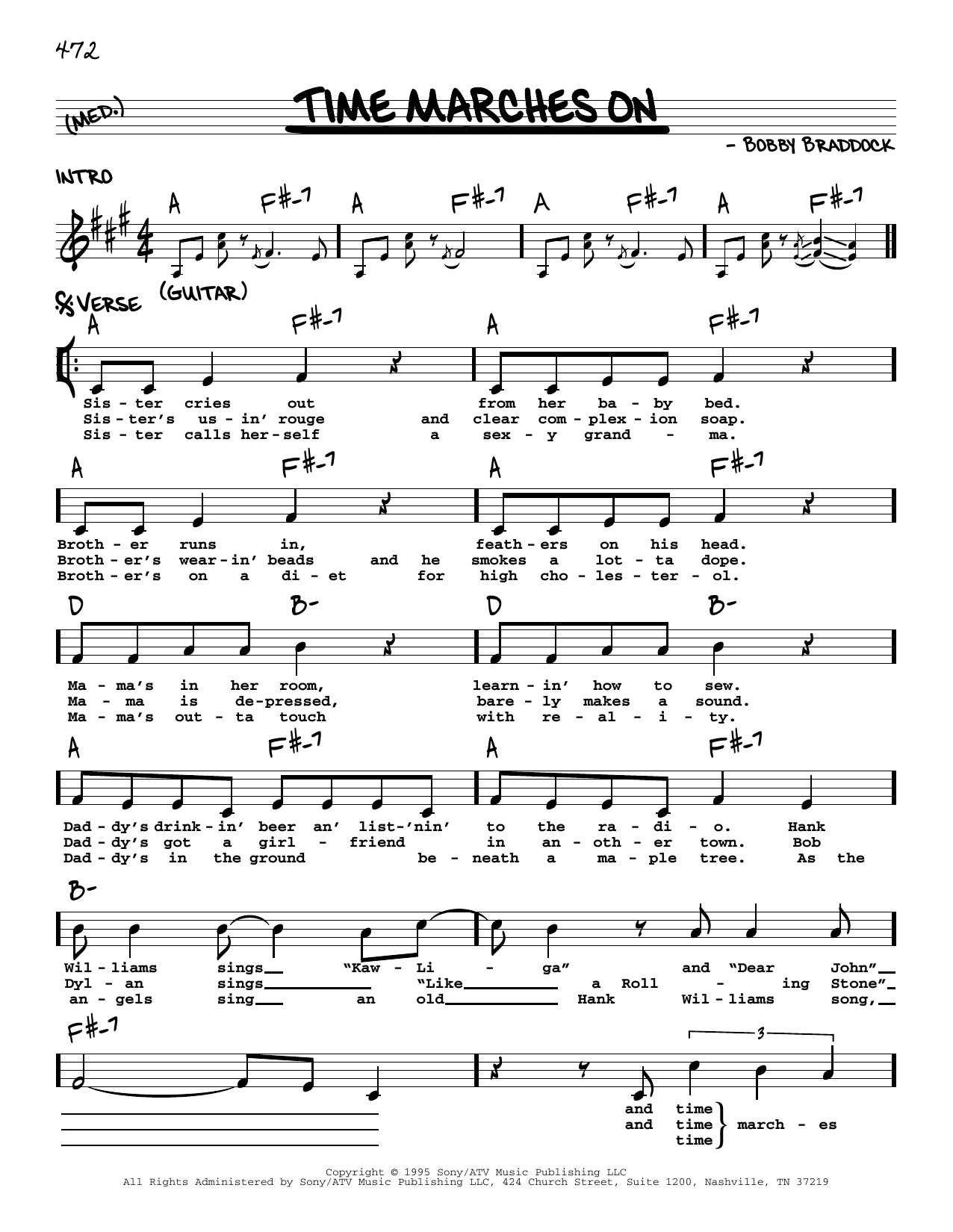 Tracy Lawrence Time Marches On Sheet Music Notes & Chords for Piano, Vocal & Guitar Chords (Right-Hand Melody) - Download or Print PDF