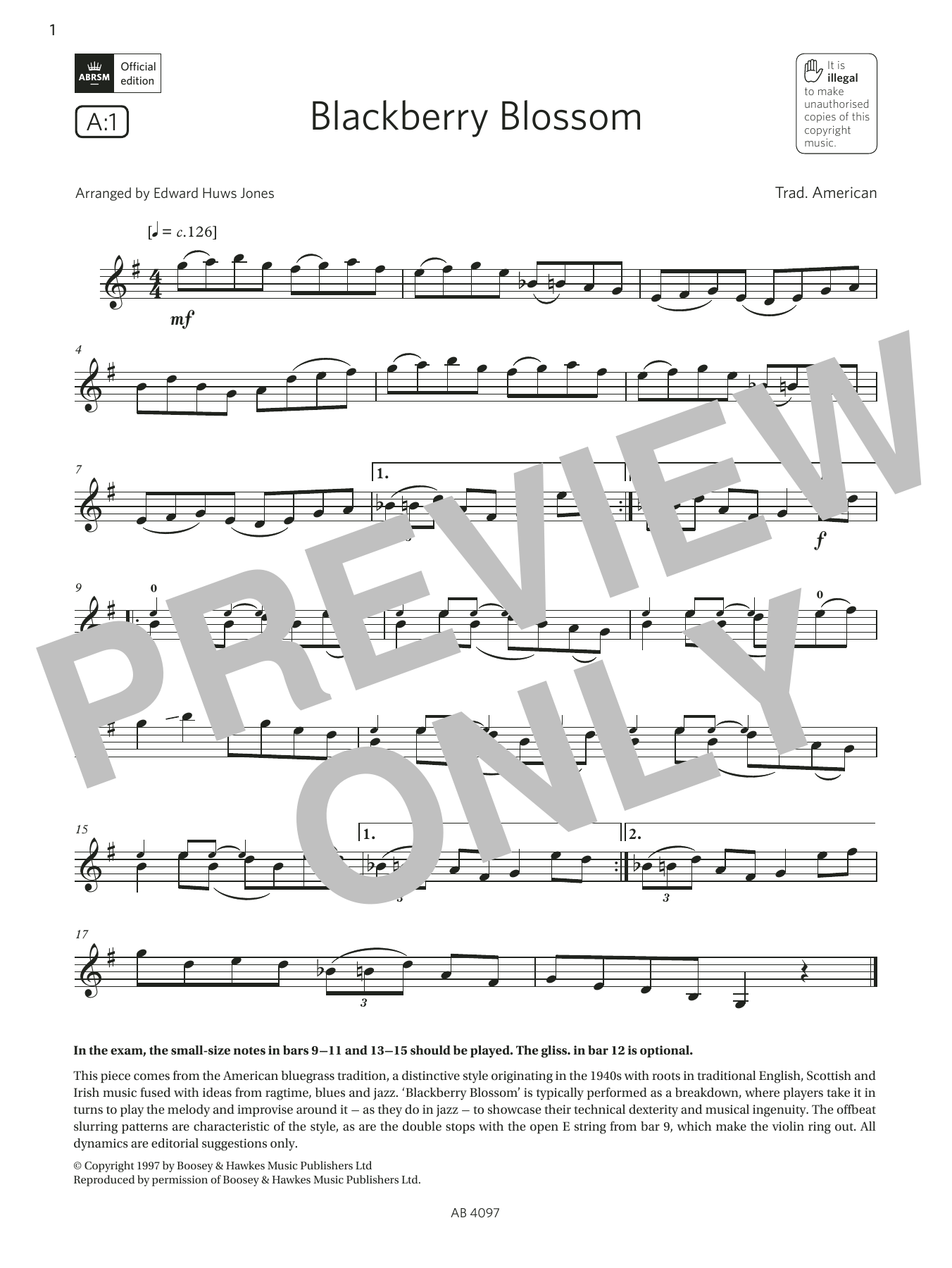 Trad. American Blackberry Blossom (Grade 3, A1, from the ABRSM Violin Syllabus from 2024) Sheet Music Notes & Chords for Violin Solo - Download or Print PDF