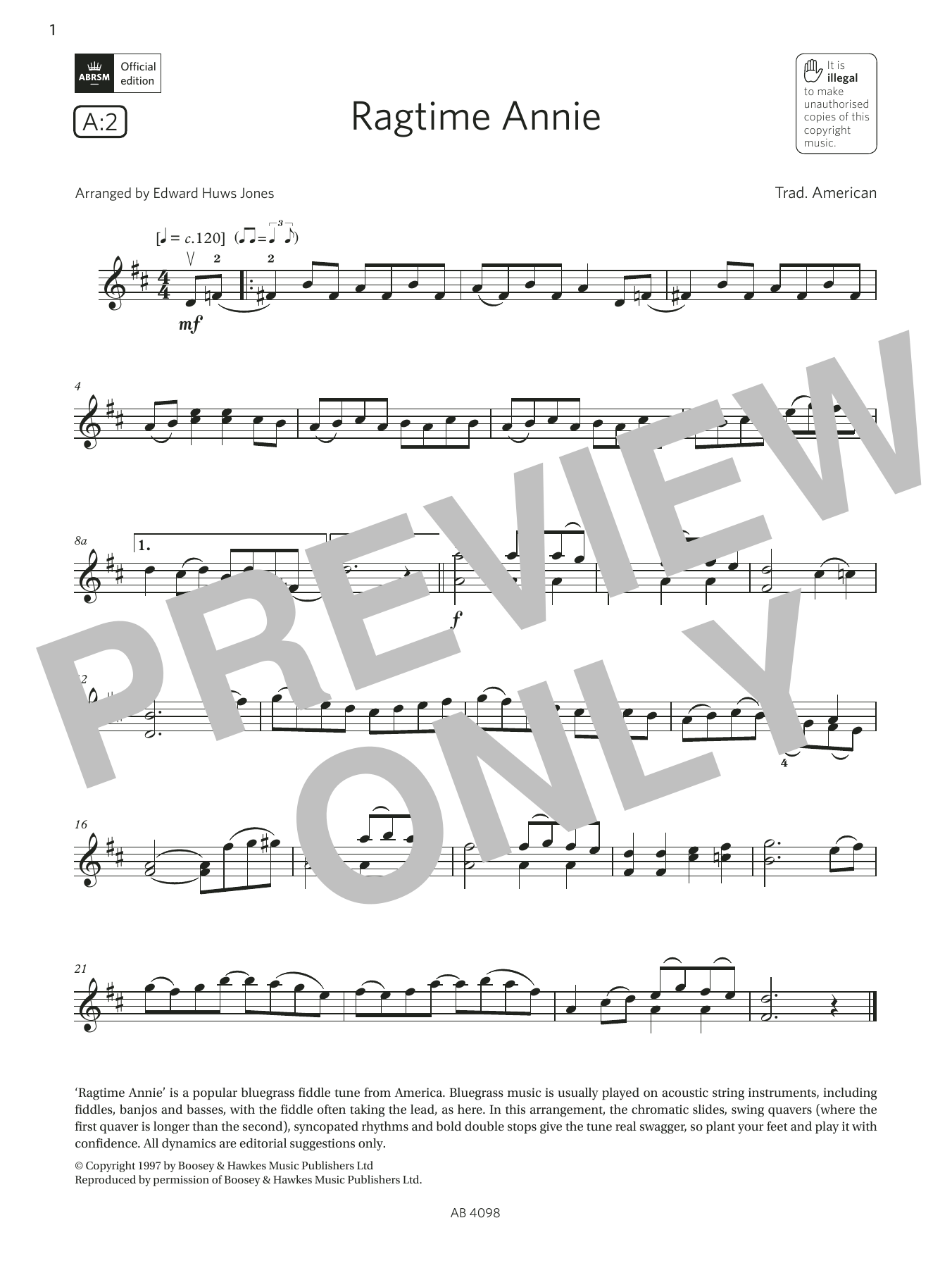 Trad. American Ragtime Annie (Grade 4, A2, from the ABRSM Violin Syllabus from 2024) Sheet Music Notes & Chords for Violin Solo - Download or Print PDF Trad. American Ragtime Annie (Grade 4, A2, from the ABRSM Violin Syllabus from 2024) Sheet Music Notes & Chords for Violin Solo - Download or Print PDF