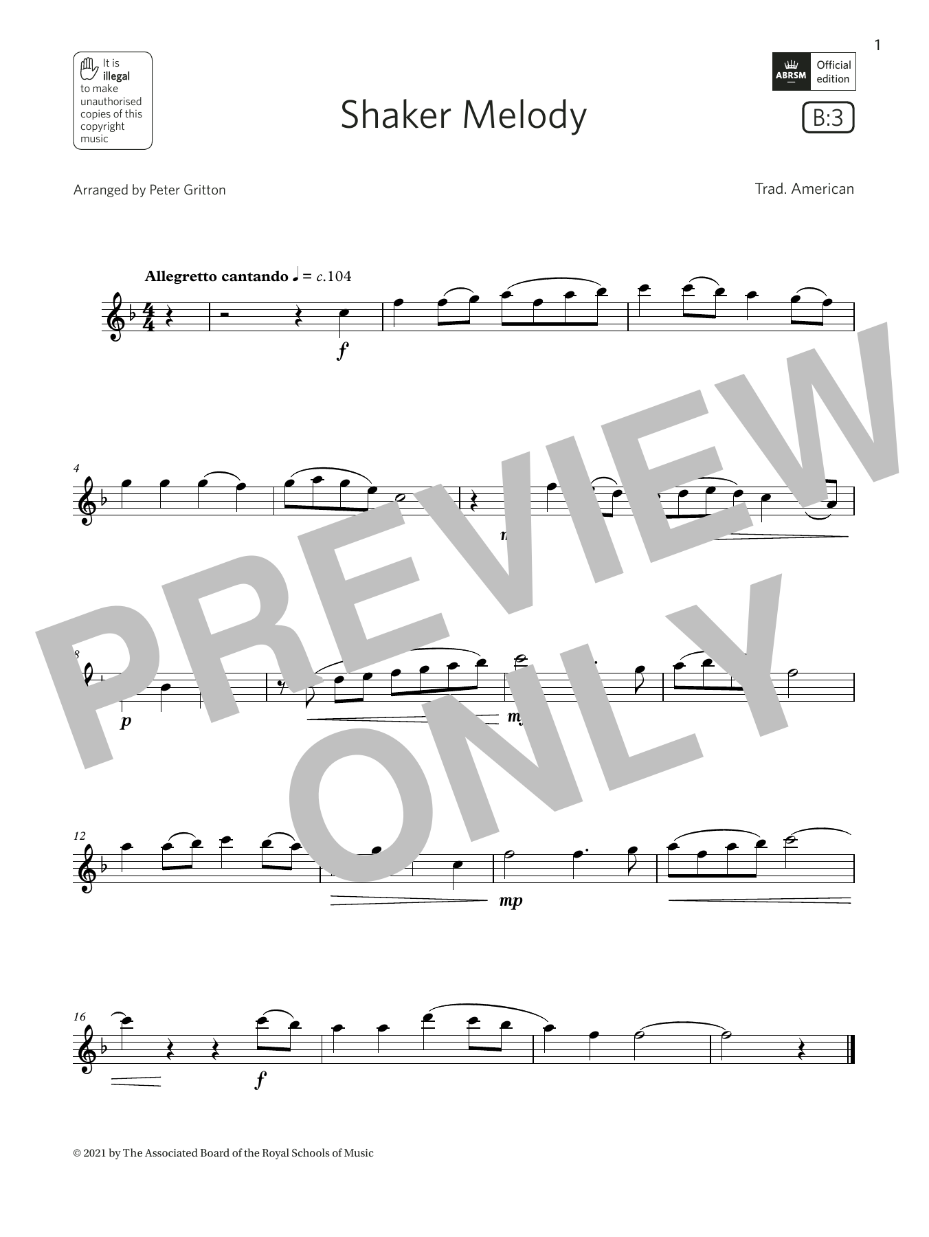Trad. American Shaker Melody (Grade 2 List B3 from the ABRSM Flute syllabus from 2022) Sheet Music Notes & Chords for Flute Solo - Download or Print PDF