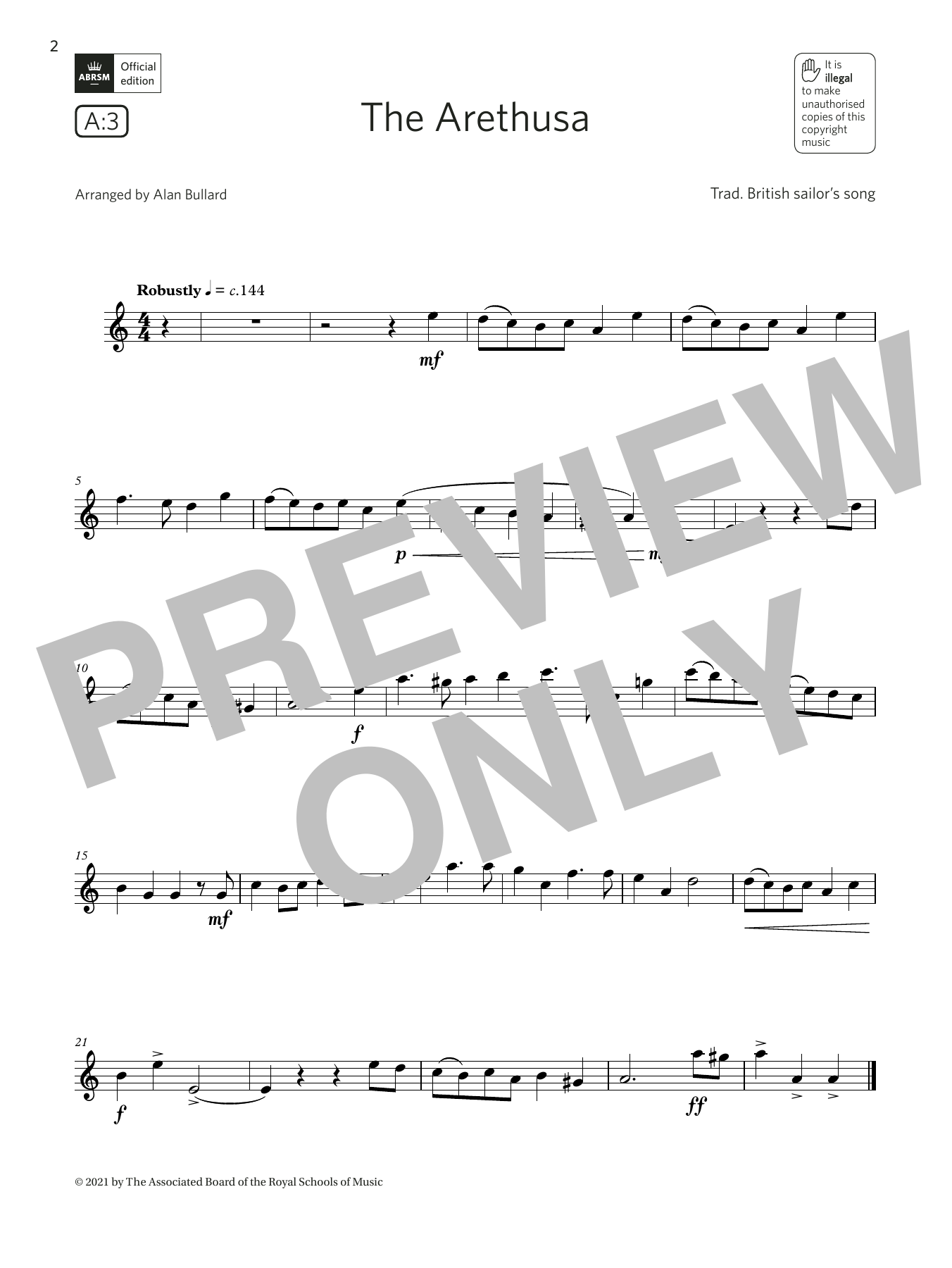 Trad. British sailor's song The Arethusa (Grade 2 List A3 from the ABRSM Flute syllabus from 2022) Sheet Music Notes & Chords for Flute Solo - Download or Print PDF