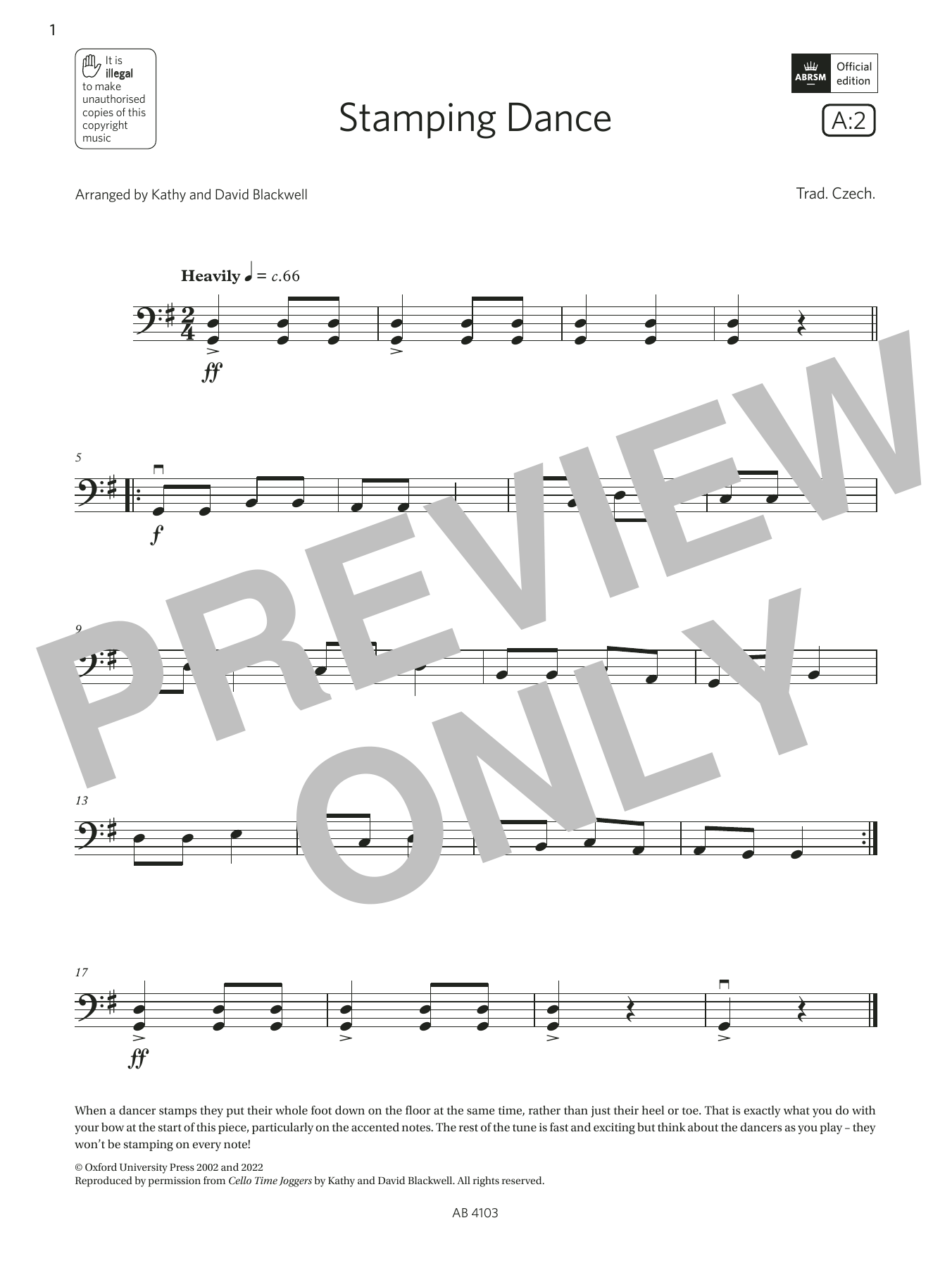 Trad. Czech Stamping Dance (Grade Initial, A2, from the ABRSM Cello Syllabus from 2024) Sheet Music Notes & Chords for Cello Solo - Download or Print PDF