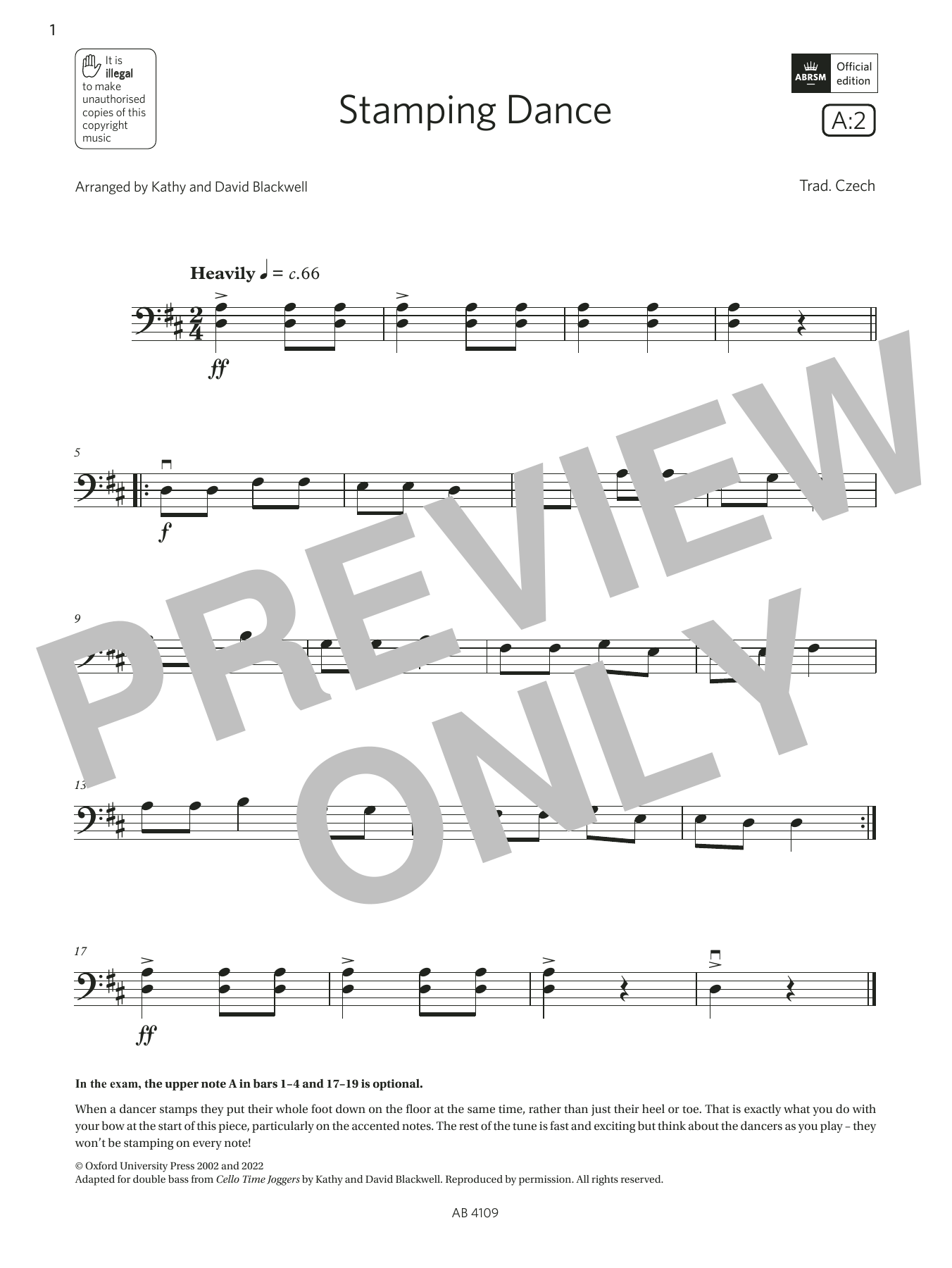Trad. Czech Stamping Dance (Grade Initial, A2, from the ABRSM Double Bass Syllabus from 2024) Sheet Music Notes & Chords for String Bass Solo - Download or Print PDF