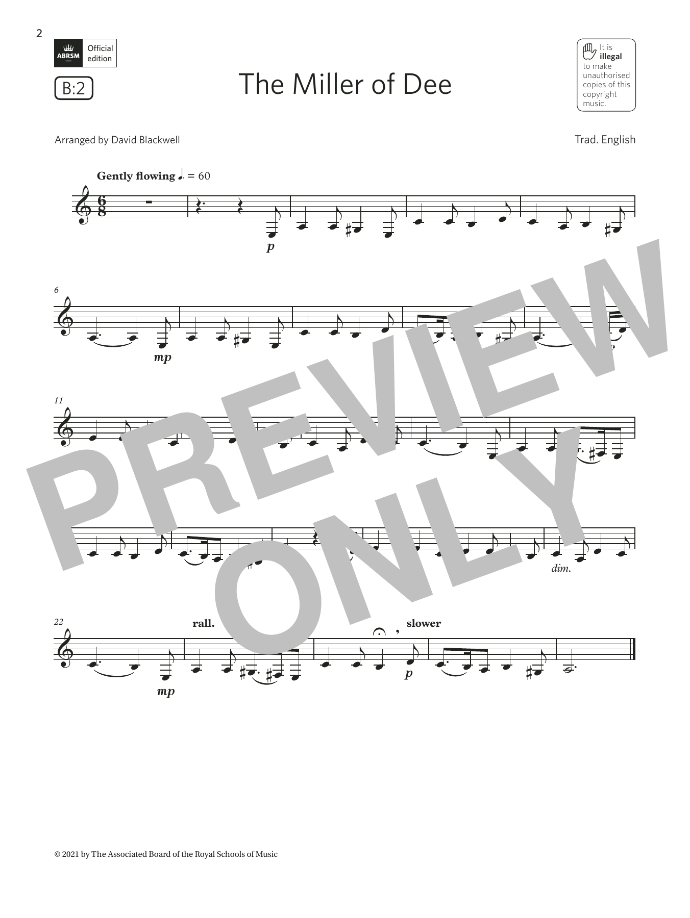 Trad. English The Miller of Dee (Grade 2 List B2 from the ABRSM Clarinet syllabus from 2022) Sheet Music Notes & Chords for Clarinet Solo - Download or Print PDF