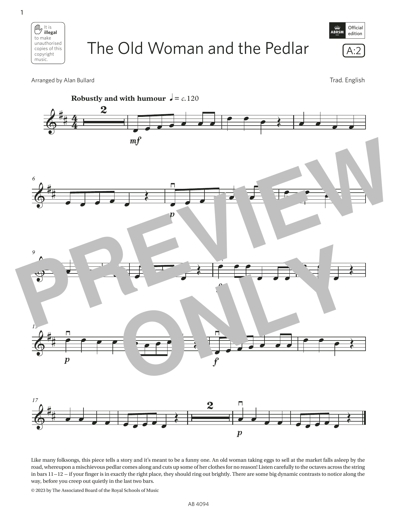 Trad. English The Old Woman and the Pedlar (Grade Initial, A2, from the ABRSM Violin Syllabus from 2024) Sheet Music Notes & Chords for Violin Solo - Download or Print PDF