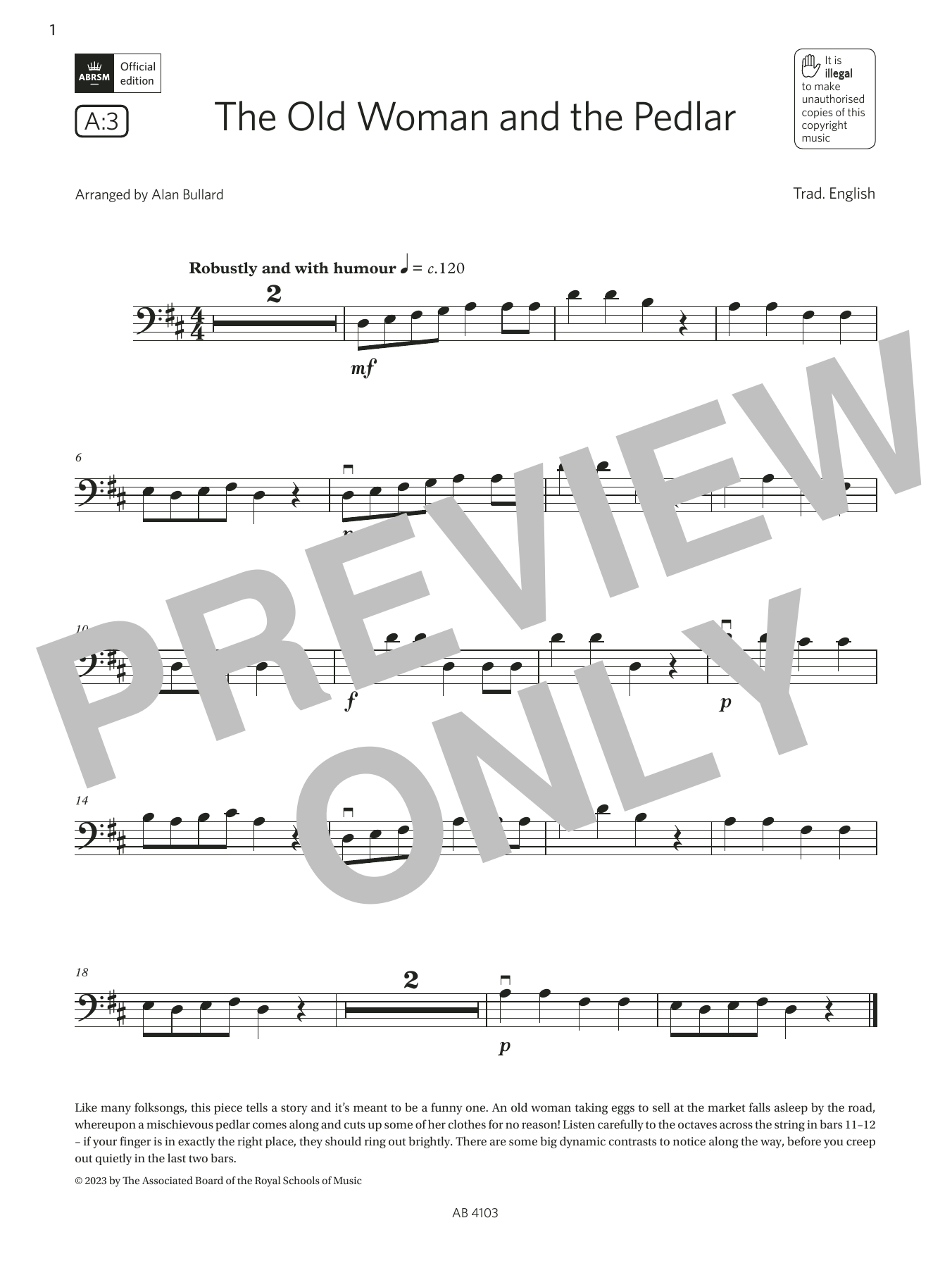 Trad. English The Old Woman and the Pedlar (Grade Initial, A3, from the ABRSM Cello Syllabus from 2024) Sheet Music Notes & Chords for Cello Solo - Download or Print PDF