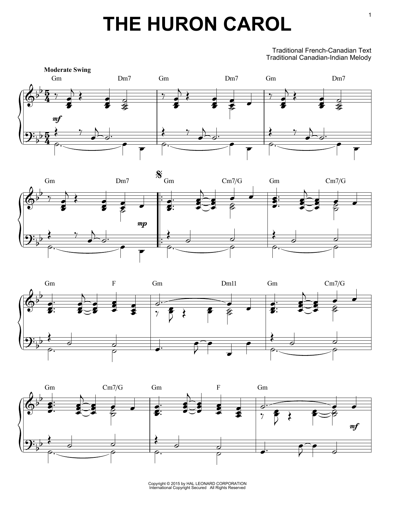 Trad. French-Canadian Text The Huron Carol [Jazz version] (arr. Brent Edstrom) Sheet Music Notes & Chords for Piano - Download or Print PDF