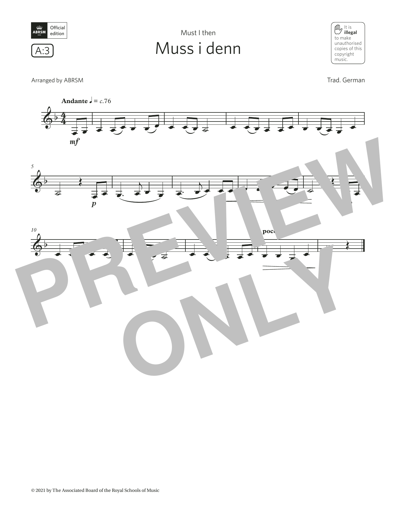Trad. German Muss i denn (Grade 1 List A3 from the ABRSM Clarinet syllabus from 2022) Sheet Music Notes & Chords for Clarinet Solo - Download or Print PDF