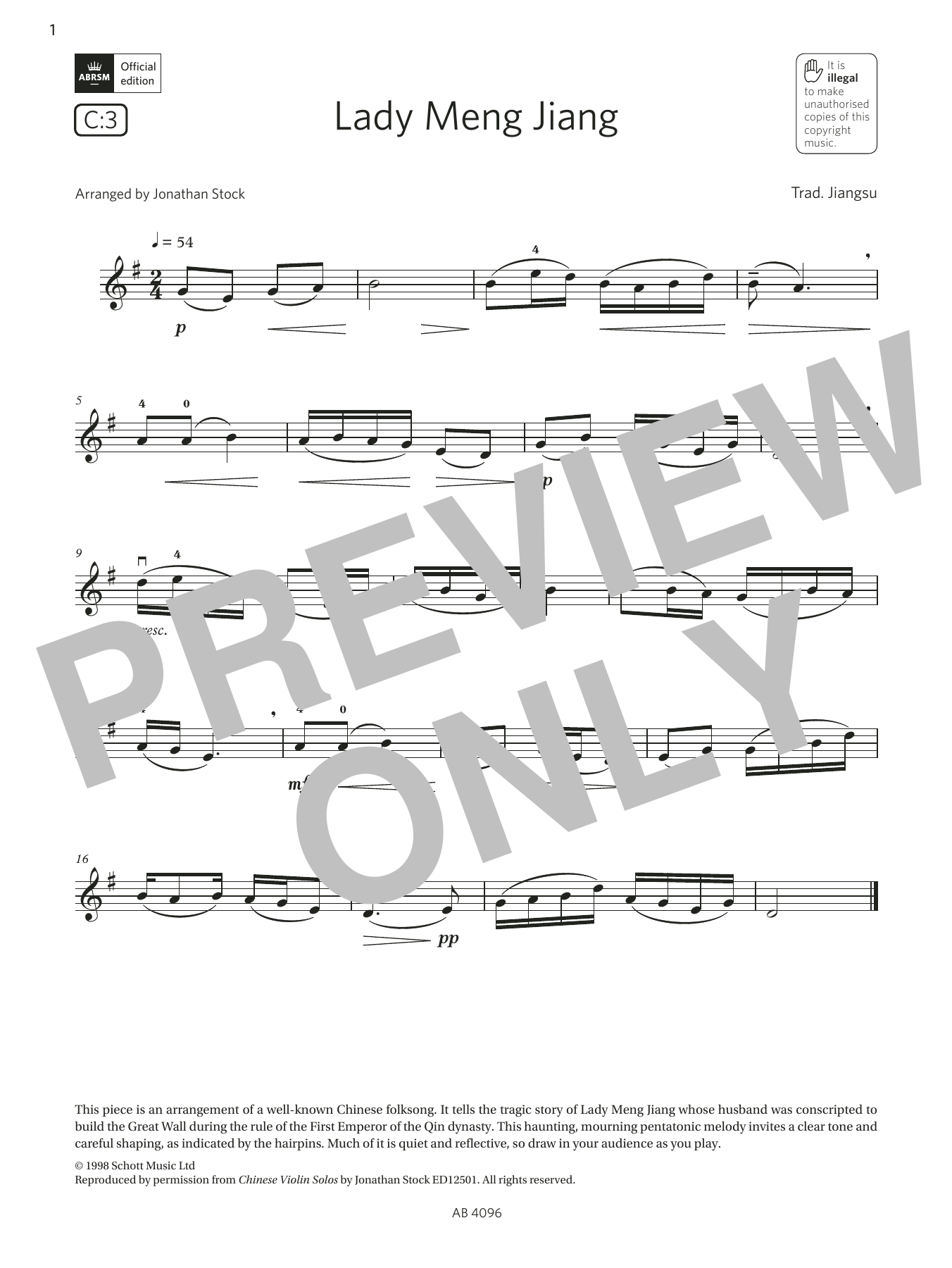 Trad. Jiangsu Lady Meng Jiang (Grade 2, C3, from the ABRSM Violin Syllabus from 2024) Sheet Music Notes & Chords for Violin Solo - Download or Print PDF