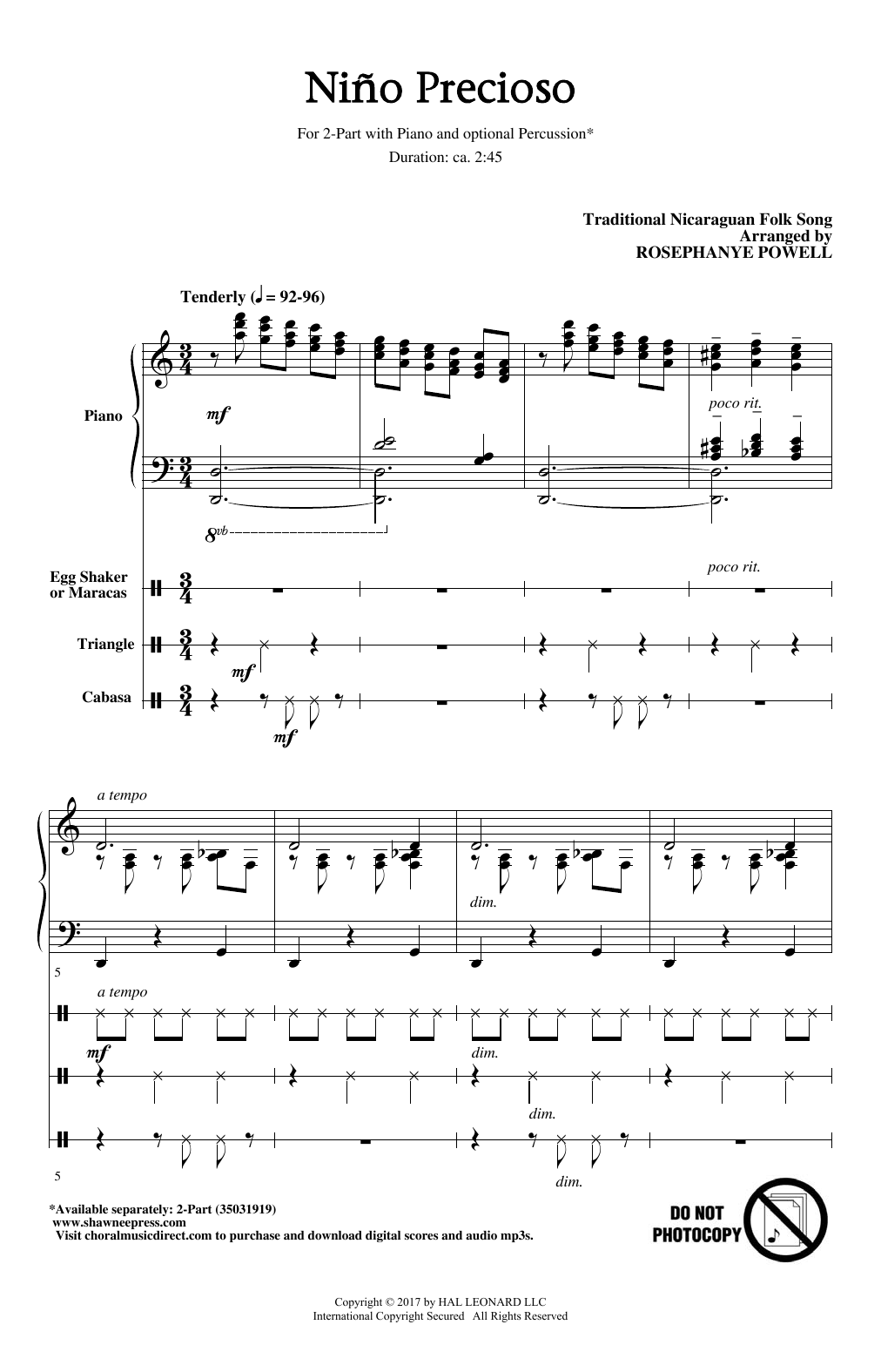 Trad. Nicaraguan Folk Song Nino Precioso (arr. Rosephanye Powell) Sheet Music Notes & Chords for 2-Part Choir - Download or Print PDF