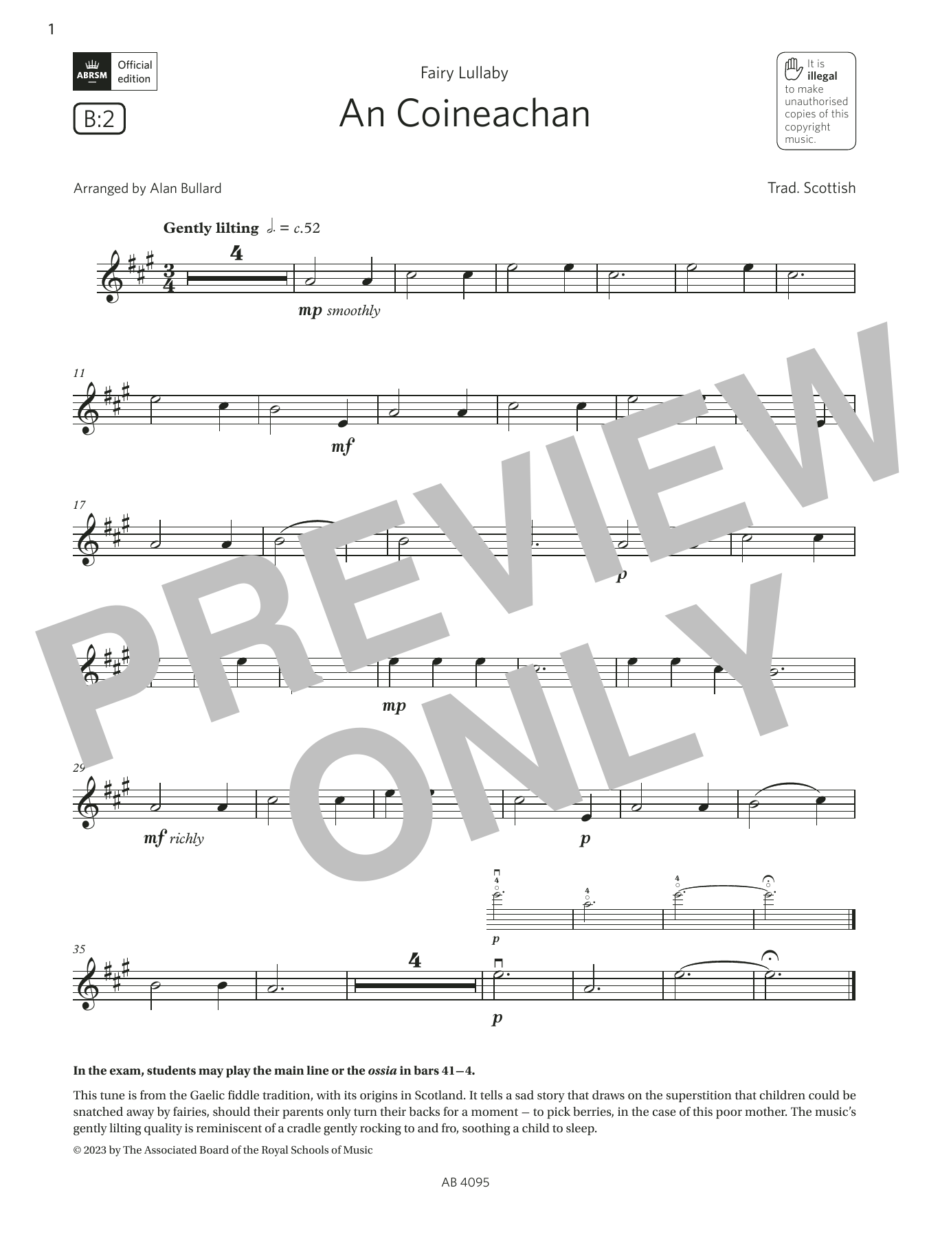 Trad. Scottish An Coineachan (Grade 1, B2, from the ABRSM Violin Syllabus from 2024) Sheet Music Notes & Chords for Violin Solo - Download or Print PDF